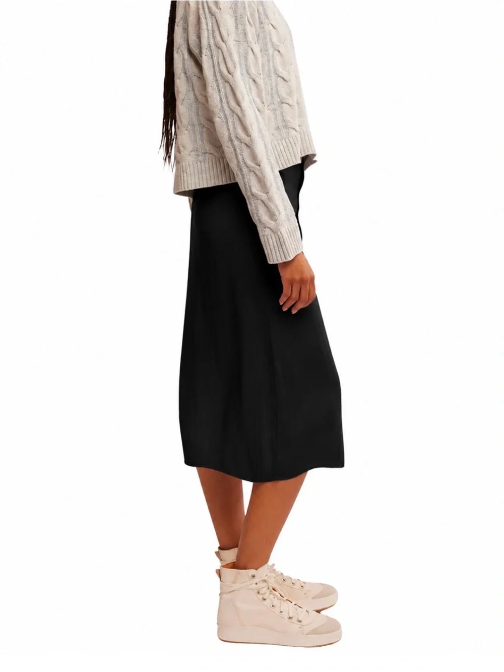 Free People Analise Black Button Front Midi Skirt Size 8 NWT $78